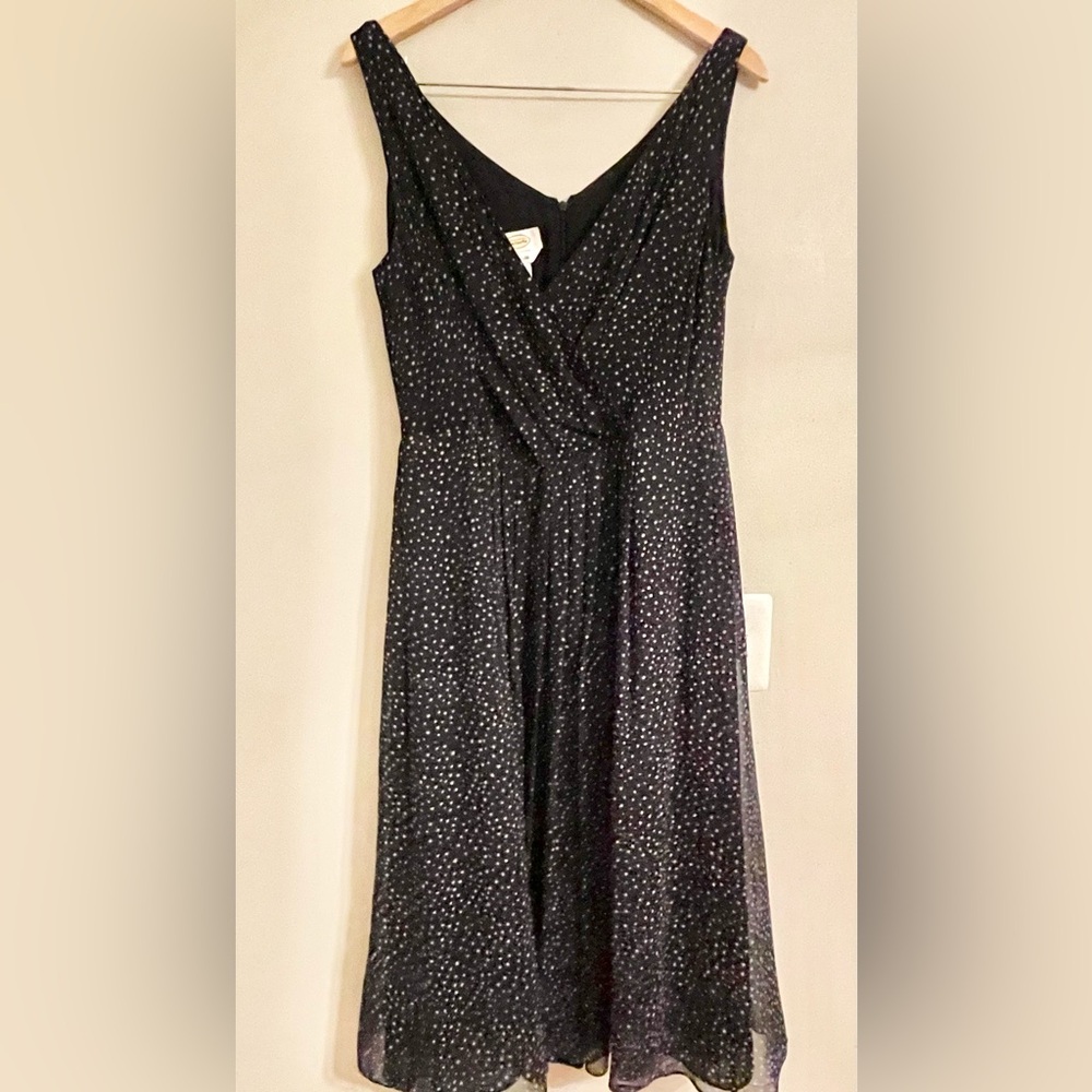 TALBOTS Dress Womens 10 Polka Dot Sleeveless 100% Silk Black Criss Cross